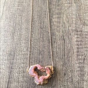 Pink Druzy Crystal Gold Necklace